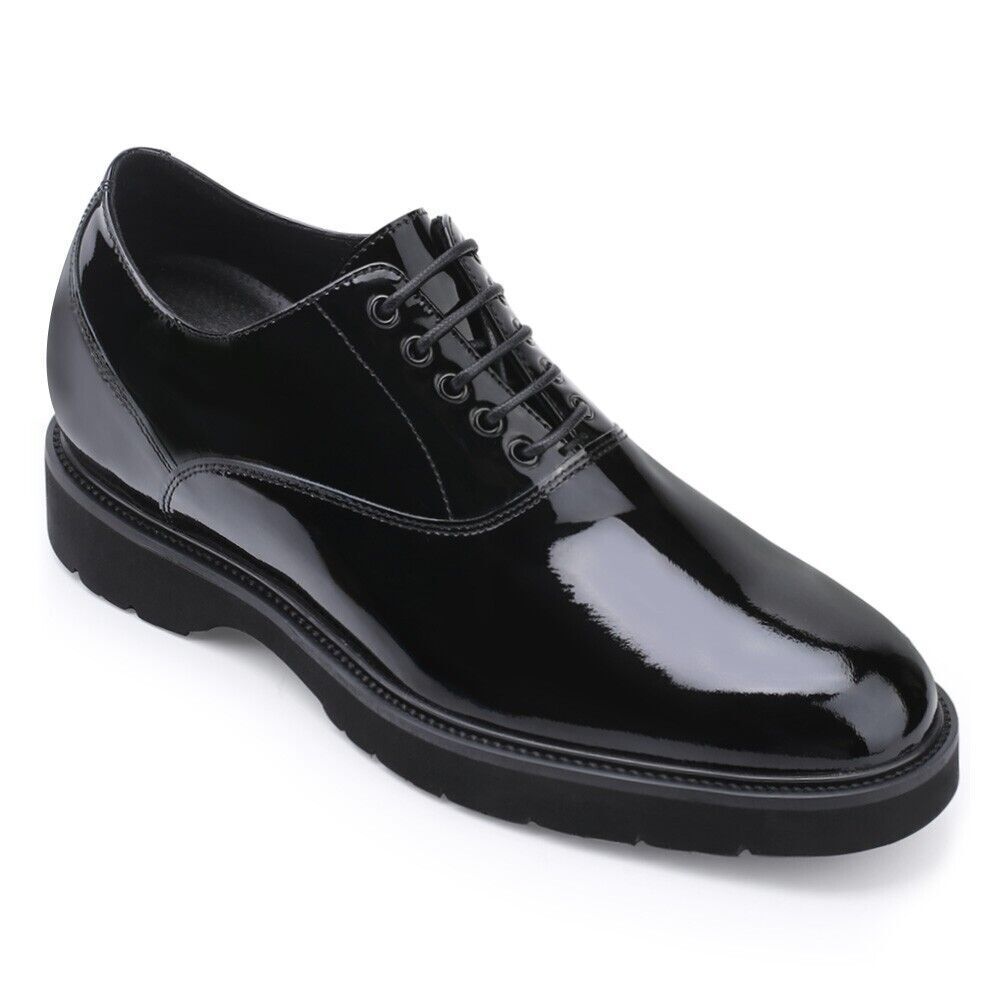 US10 CHAMARIPA Elevator Shoes Black Oxford shinny Leather Height Increase 8cm